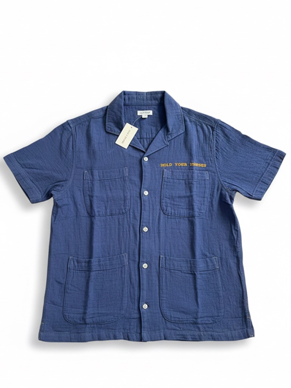 Sun + Stone Men's Short-Sleeve Button-Down Shirt in Blue Size M